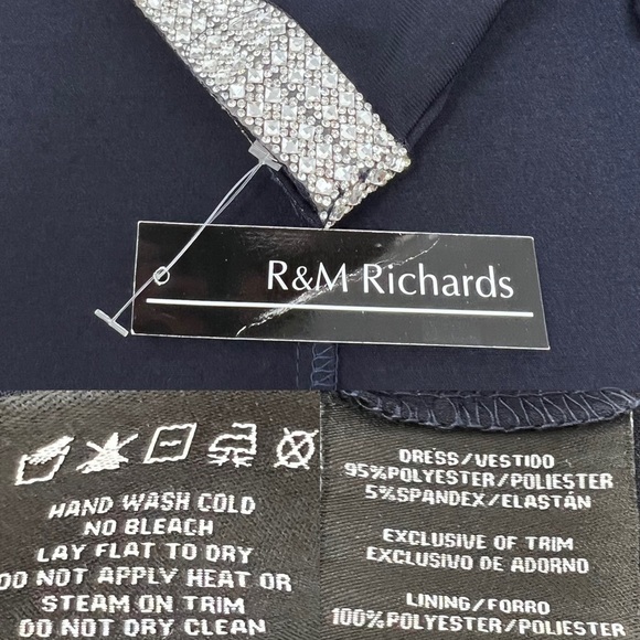 R&M Richards Blue Ruched 3/4 Sleeve Maxi Gown Rhinestone Size 10P NWT Elegant - Picture 9 of 15